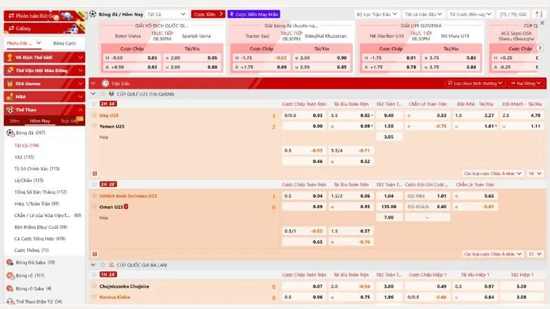 Bảng tỷ lệ kèo nhà cái thiết kế giao diện trực quan, dễ nhìn