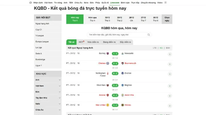 Giao diện KQBD 24H được thiết kế chuyên nghiệp, hiện đại